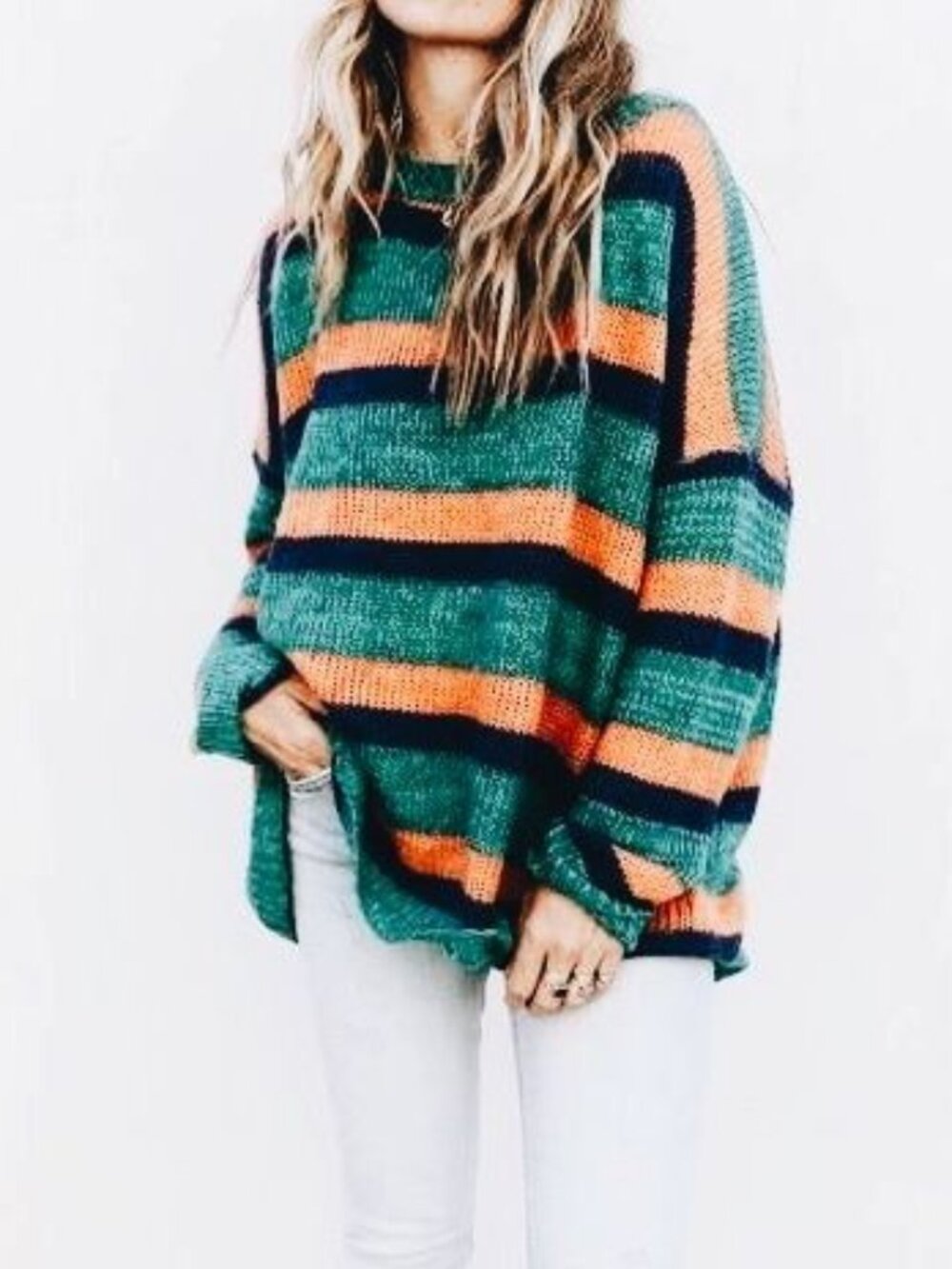 Ascot & Hart Striped Crochet Sweater, Size S